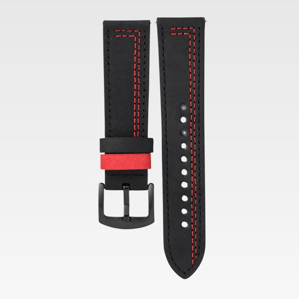 Black & Red Leather Watch Strap