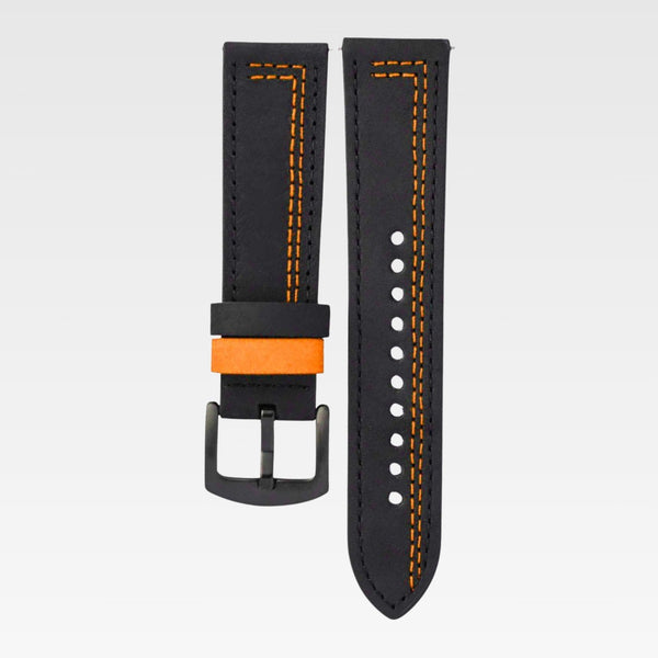 Black & Orange Leather Watch Strap