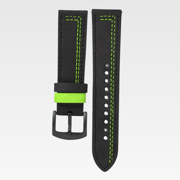 Black & Green Leather Watch Strap