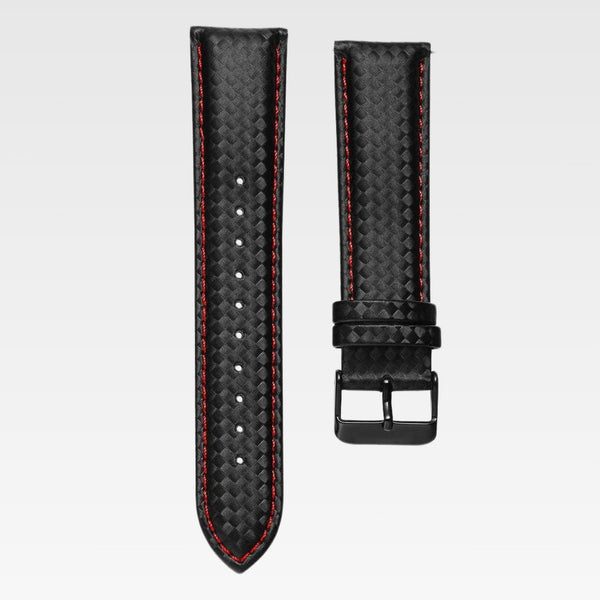 Carbon Fibre Leather Watch Strap – Red