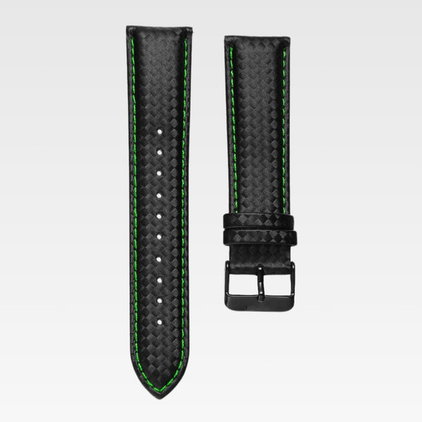 Carbon Fibre Leather Watch Strap – Green