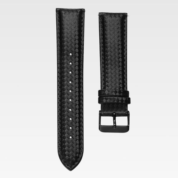 Carbon Fibre Leather Watch Strap – Black